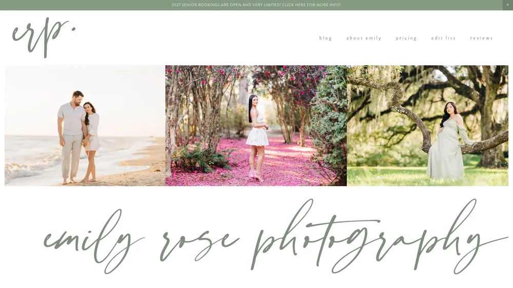Emily Rose Photography website screenshot