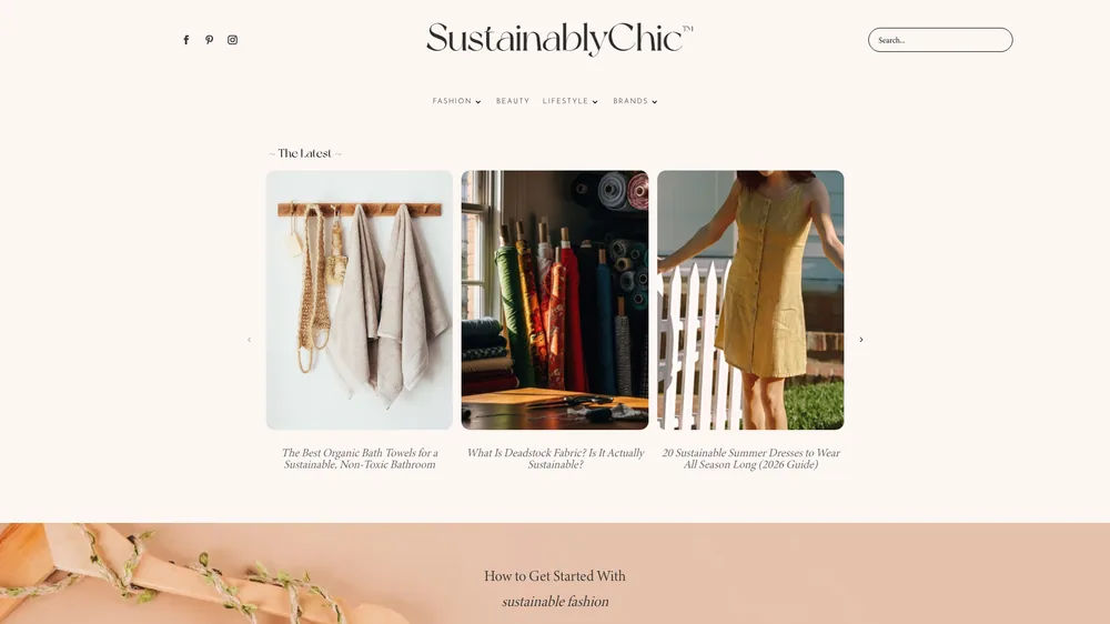 Sustainably Chic website screenshot